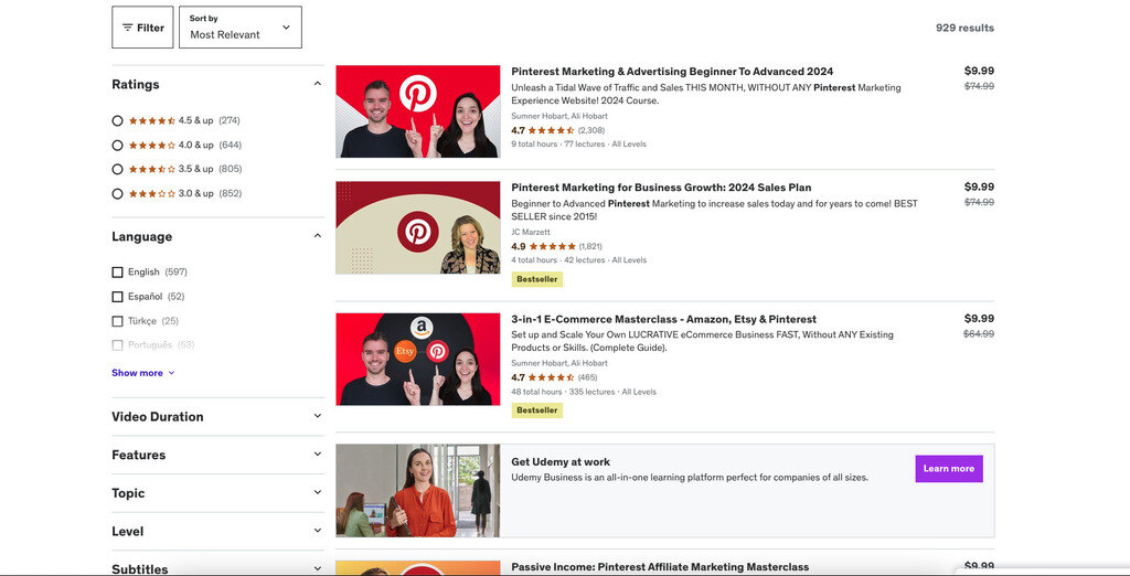 Cursos do Pinterest na Udemy