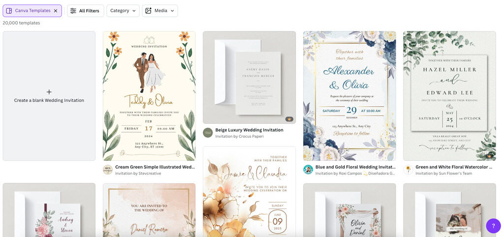 Convites de casamento Canva