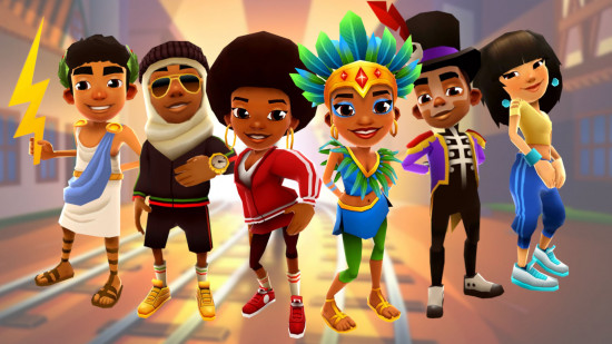 Um grupo de personagens do Subway Surfers