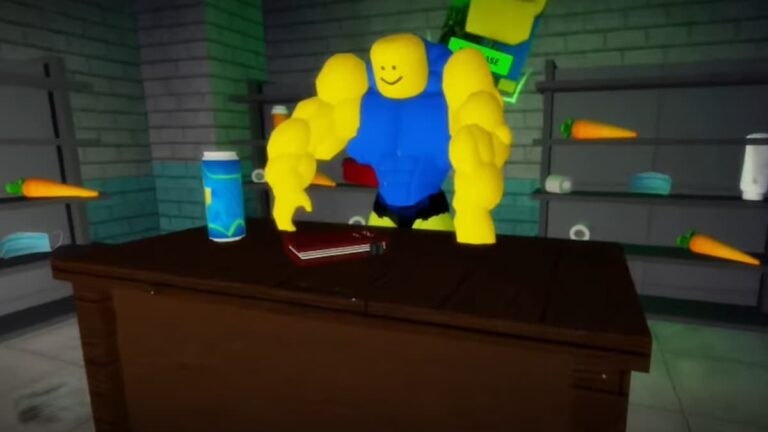 Roblox Rob A Convenience Store Simulator Buff Yellow Avatar Behind Desk With Journal On Top