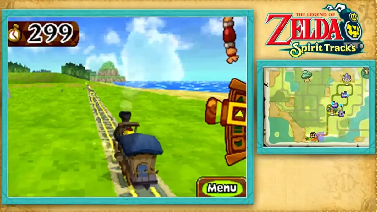 Dirigindo o trem em Legend of Zelda Spirit Tracks