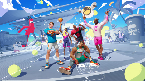 Prévia de Dunk City Dynasty: Uma imagem da quadra com jogadores em Dunk City Dynasty.