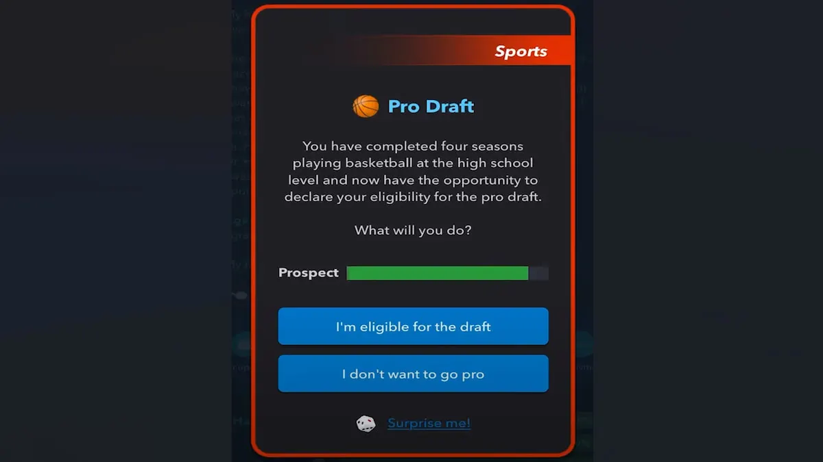 O menu pro draft no BitLife