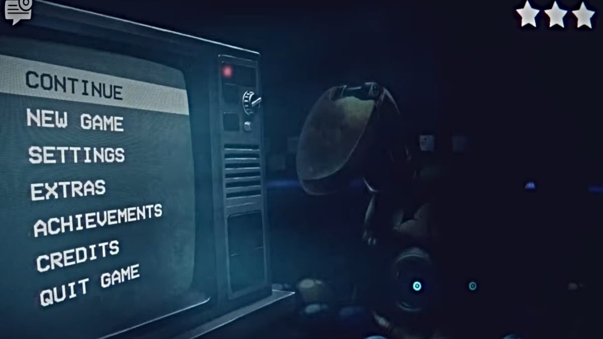 Menu principal com três estrelas em Five Nights at Freddy's Into the Pit