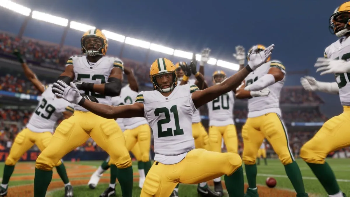 Comemoração do touchdown do time do Green Bay Packers no Madden 25