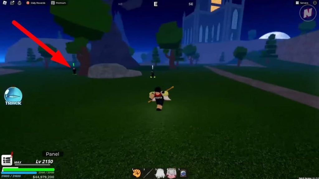 Roblox Fruit Seas Invocando NPC Debaixo Da Árvore À Esquerda Da Pedra