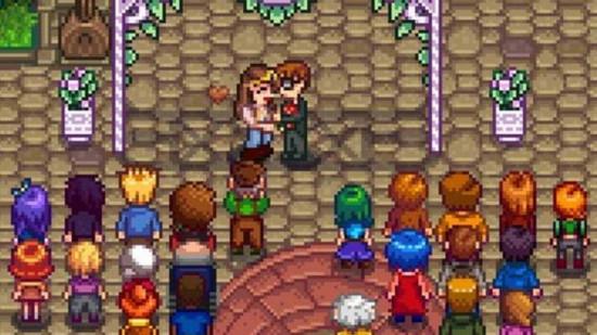 Stardew Valley Harvey se casando com o jogador na frente dos moradores