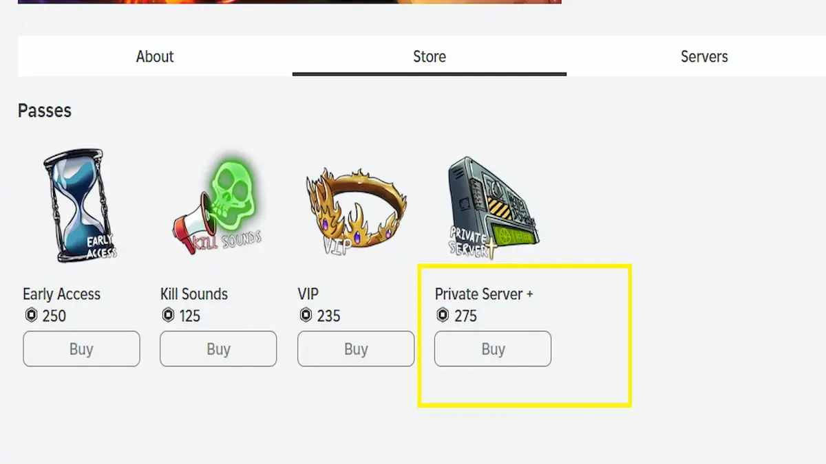 Menu de compra do servidor privado Realm Rampage