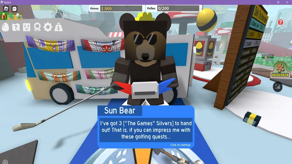 Urso-malaio no simulador de enxame de abelhas do Roblox.