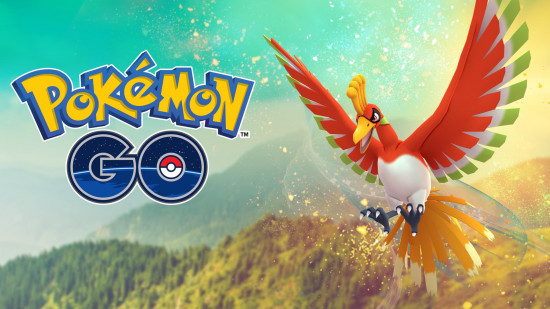 Melhores jogos para casais - Ho-Oh voando no ar ao lado do logotipo do Pokémon Go