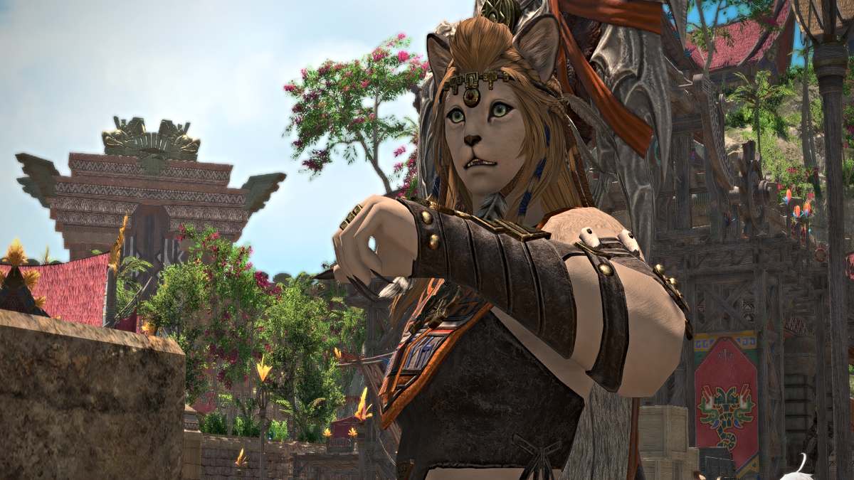 Wuk Lamat viajando com os Scions em Final Fantasy XIV