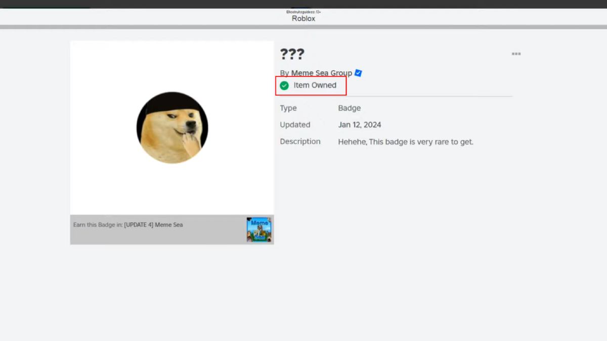 Mensagem de propriedade do item no Roblox