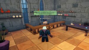 Roblox Devas Of Creation Lillian Graindrove Behind A Wooden Counter