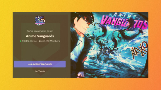 Anime Vanguards Discord: Uma imagem de um convite para o servidor Anime Vanguards Discord.