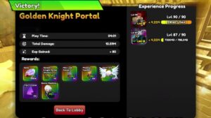 Roblox Anime Defenders Golden Knight Portal Mythic Victory Rewards Screen