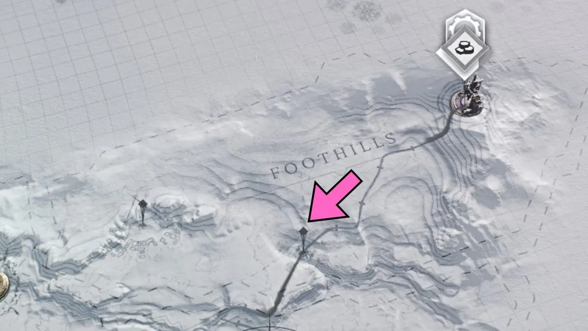 Localização dos núcleos de Foothills em Frostpunk 2