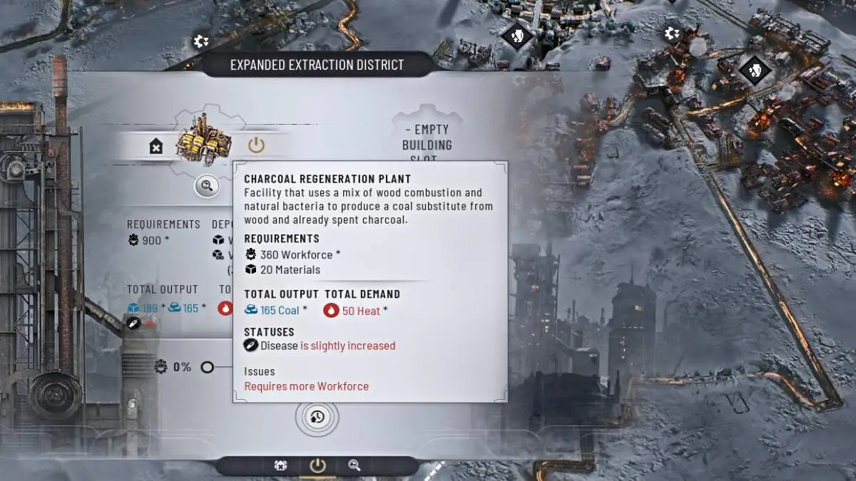 Planta de regeneração de carvão em Frostpunk 2