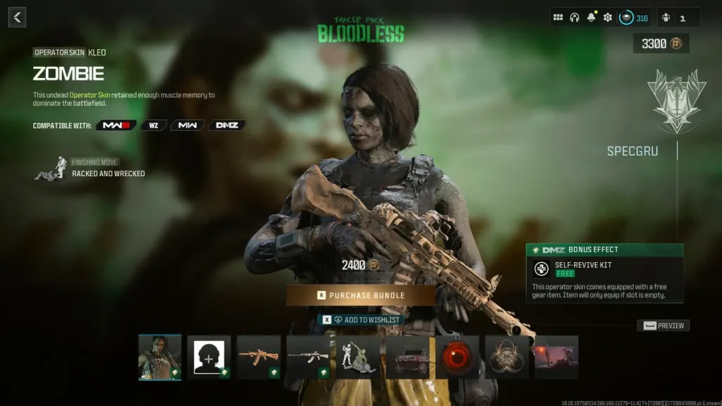 Skin de operador Call of Duty Warzone Zumbi