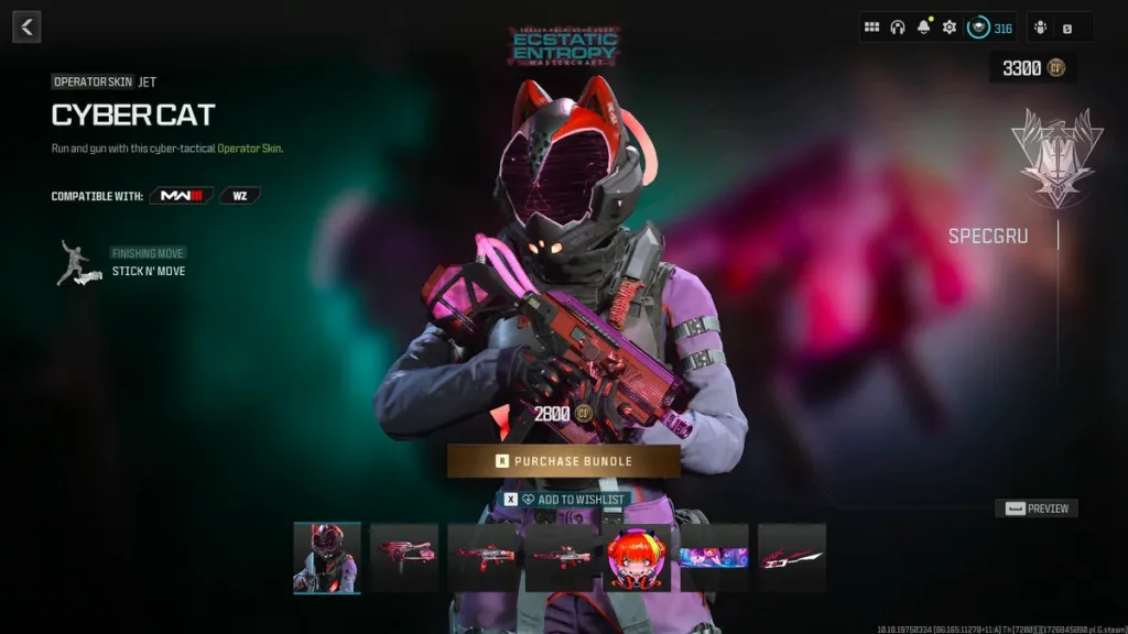 Skin do operador Call of Duty Warzone Cyber ​​Cat