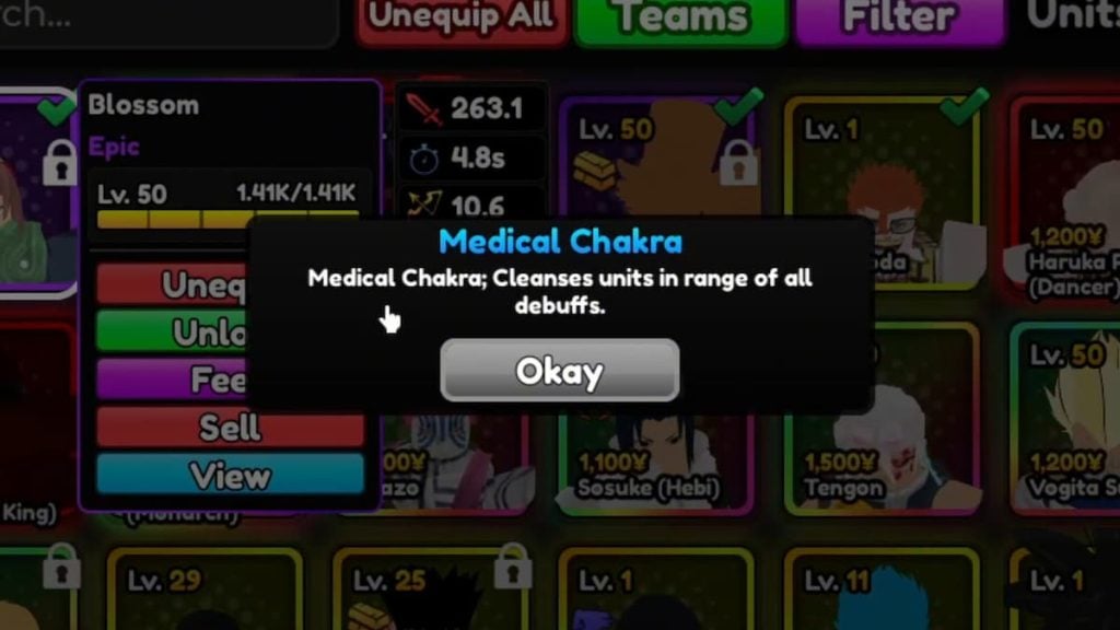 Roblox Anime Vanguards Blossom Habilidade Chakra Médico