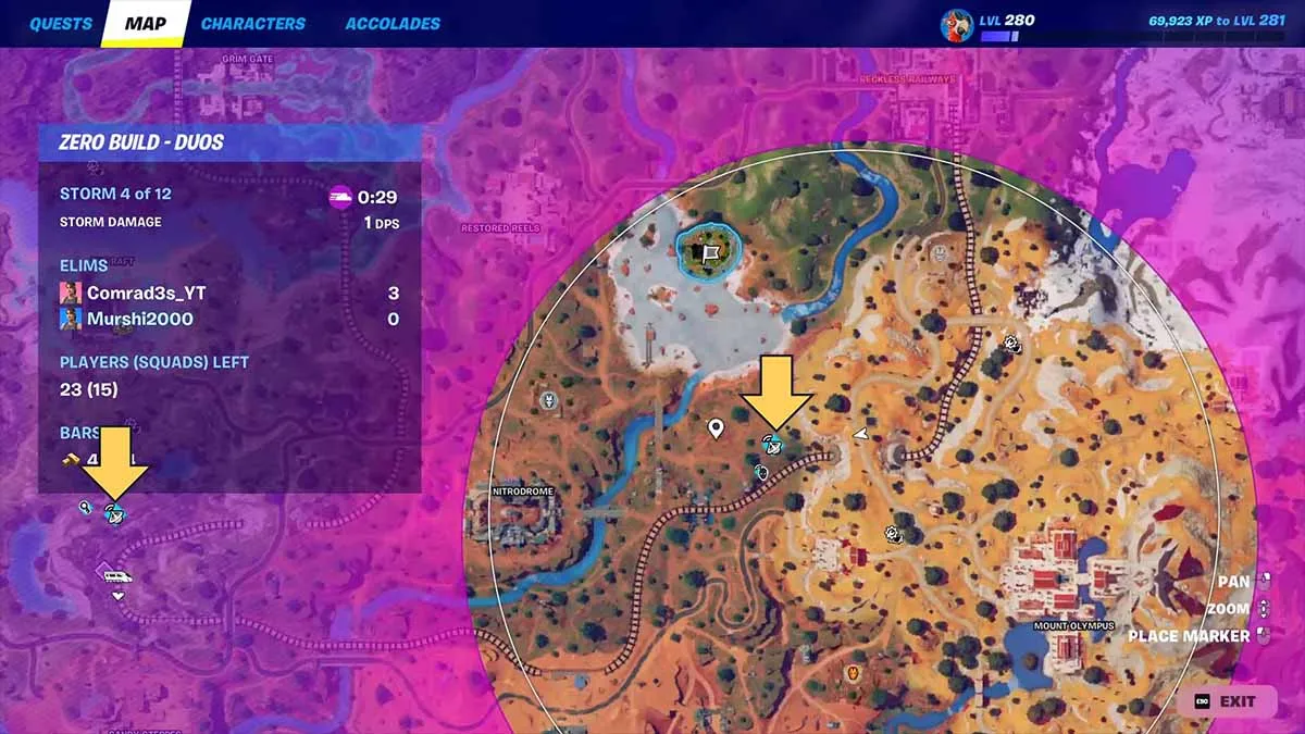 Mapa do Fortnite indicando a Torre da Previsão