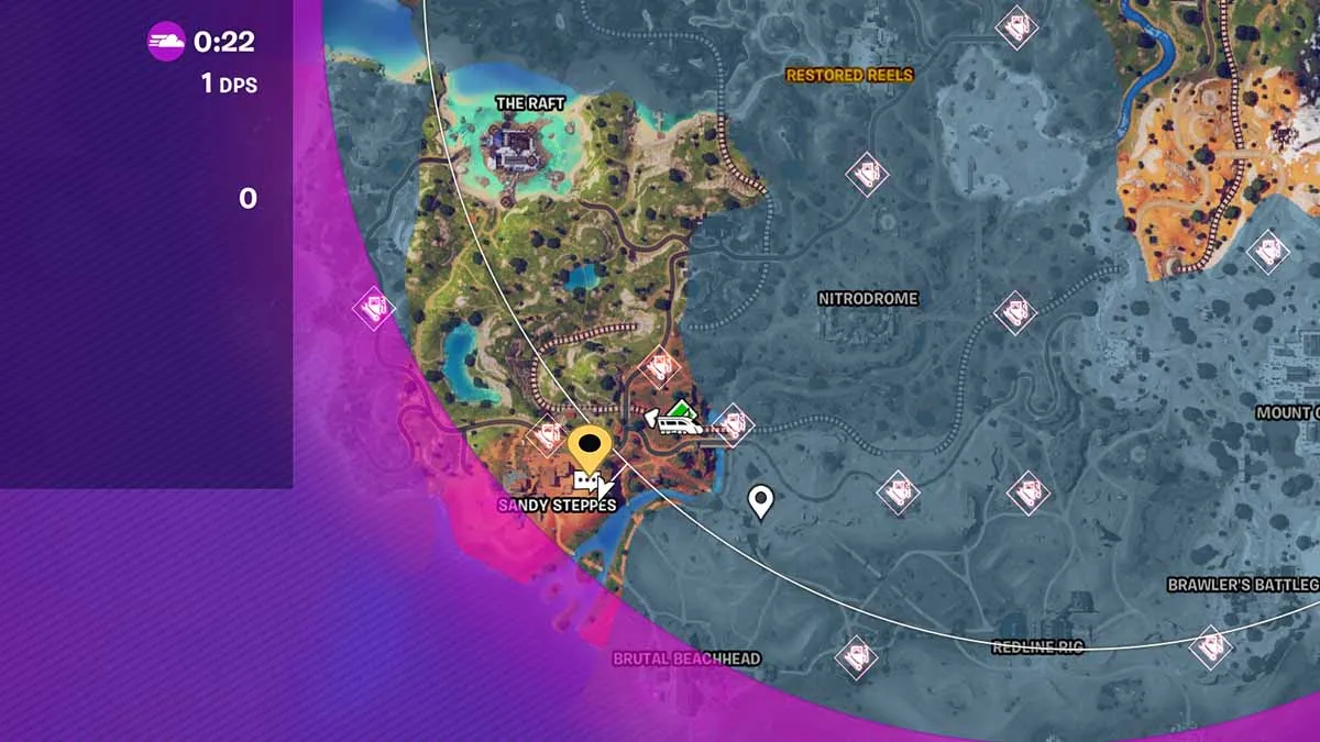 Mapa do Fortnite indicando a localização de Hope