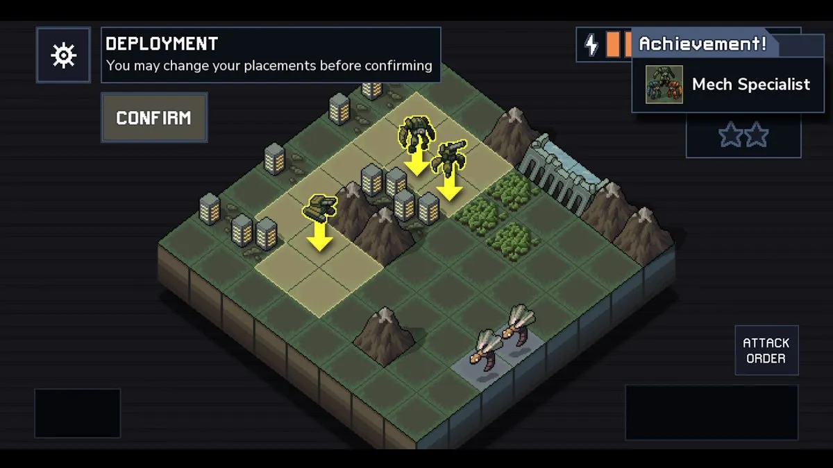 Desbloqueando a conquista Especialista em Mech em Into the Breach.