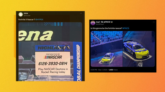 Fortnite Nascar: Uma imagem de um veículo da NASCAR com um desenho do Fortnite.