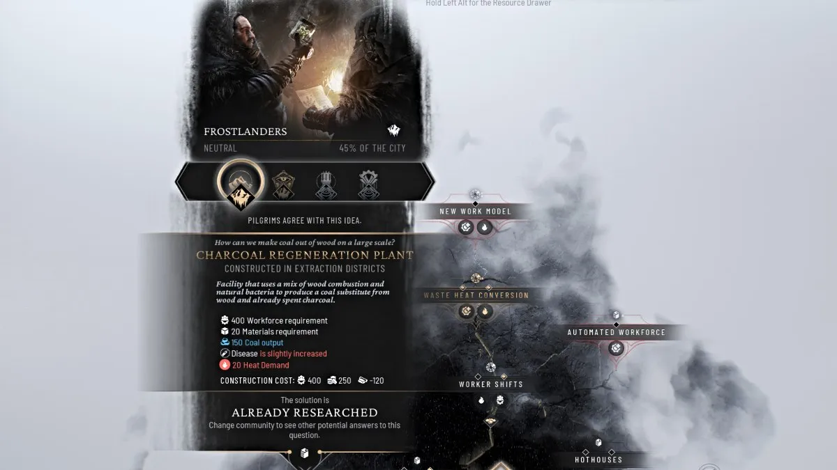 Ideia de planta de regeneração de carvão em Frostpunk 2