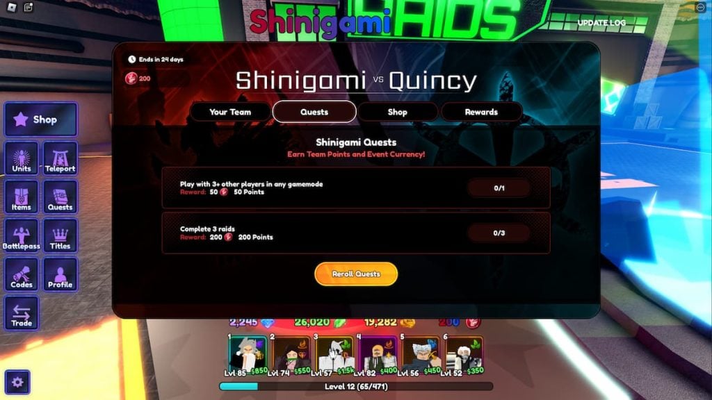 Roblox Anime Last Stand Missões de Shinigami Quincy