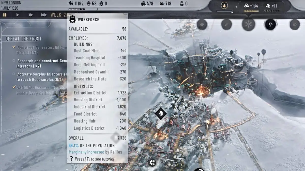 Submenu da força de trabalho no Frostpunk 2