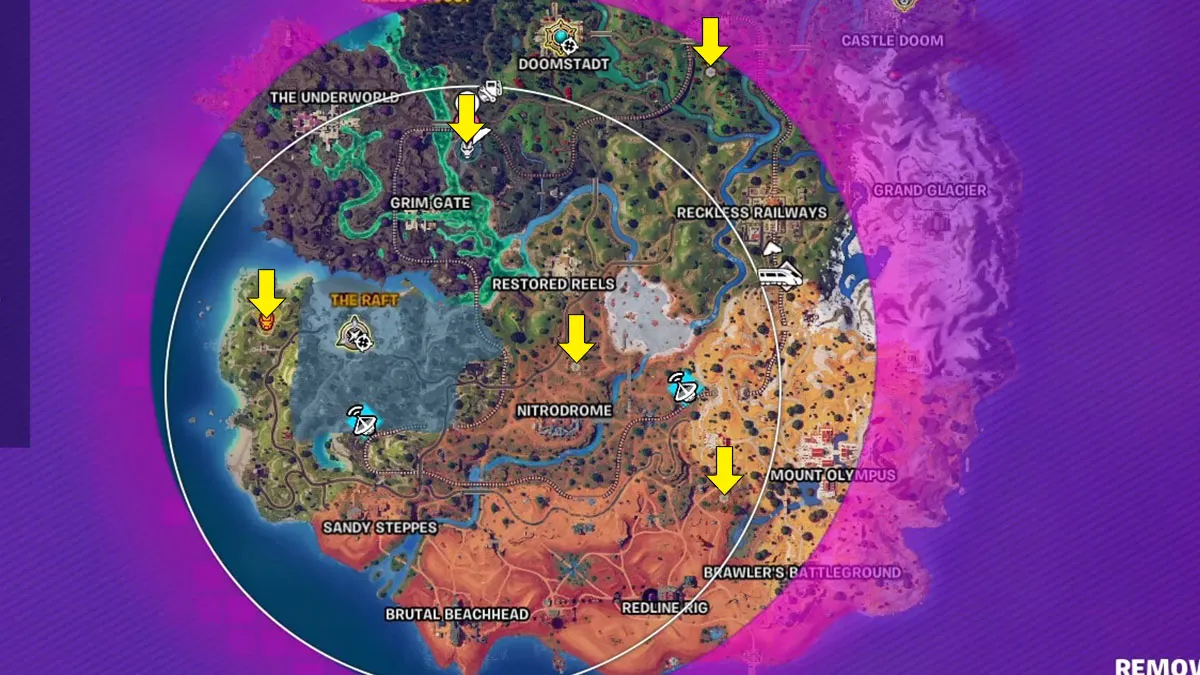 Mapa do Fortnite com localizações do Armor Stand e do Stark Industry Chest