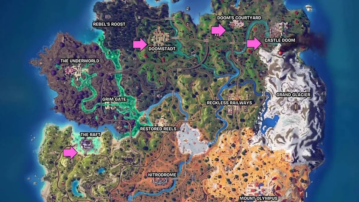 Mapa Fortnite com pontos de interesse