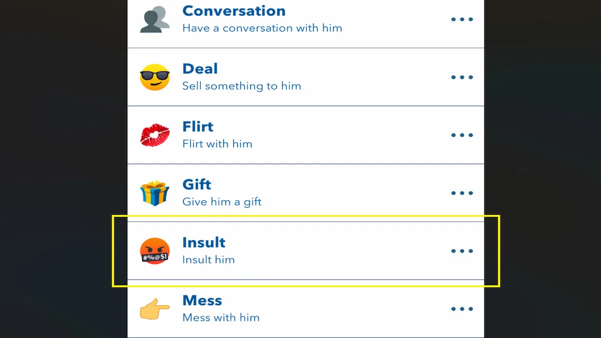 A opção Insulto no BitLife