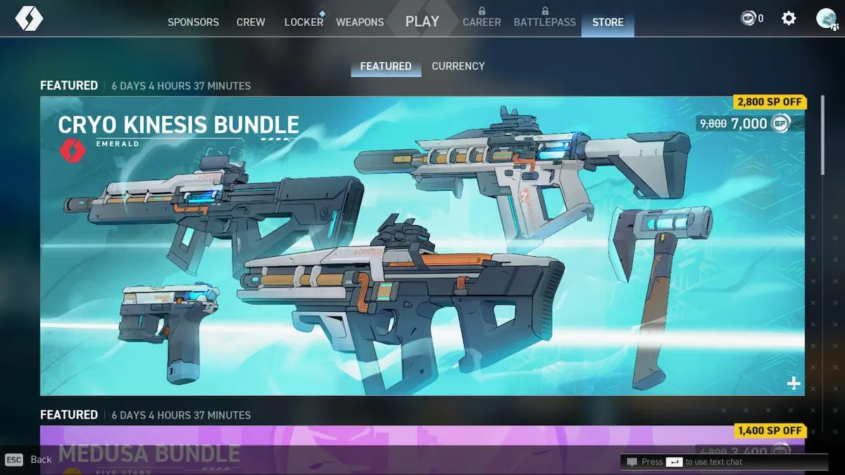 Pacote de skins para armas Cryo Kinesis em Spectre Divide.