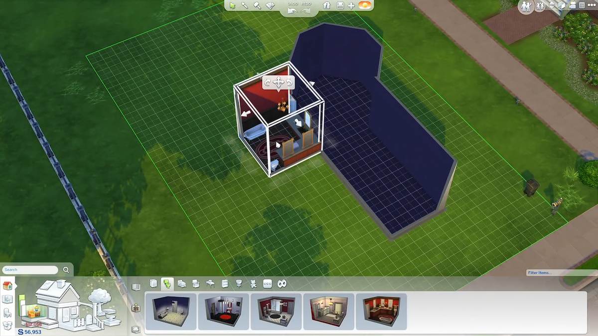 Construindo um banheiro no The Sims 4.