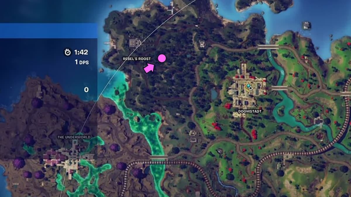 Localização da estátua memorial no mapa do Fortnite