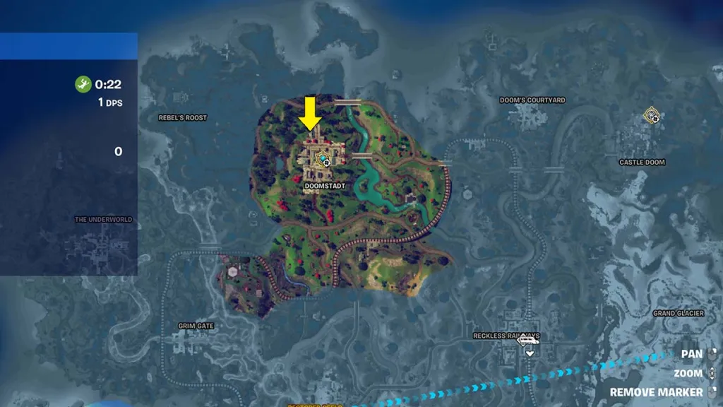 Localização do Fortnite Stark Fan Club no mapa