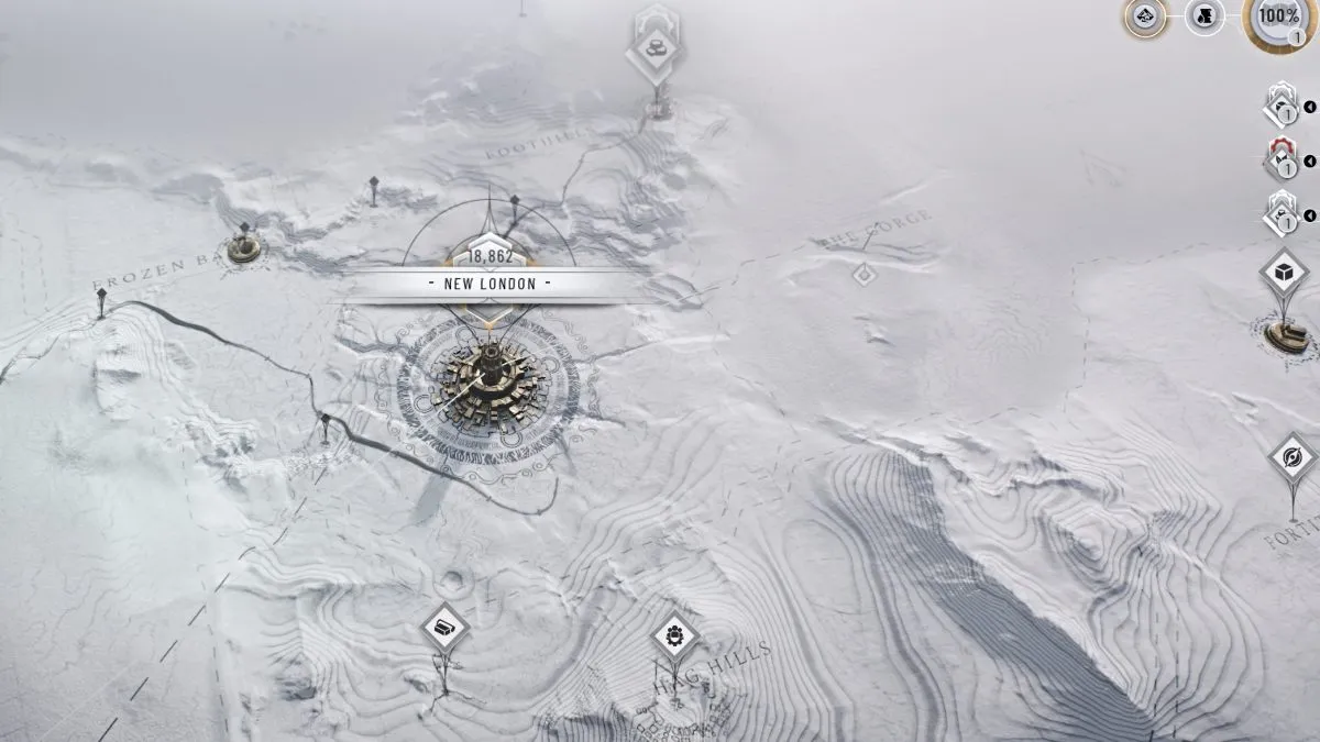 Mapa mundial de Frostlands em Frostpunk 2