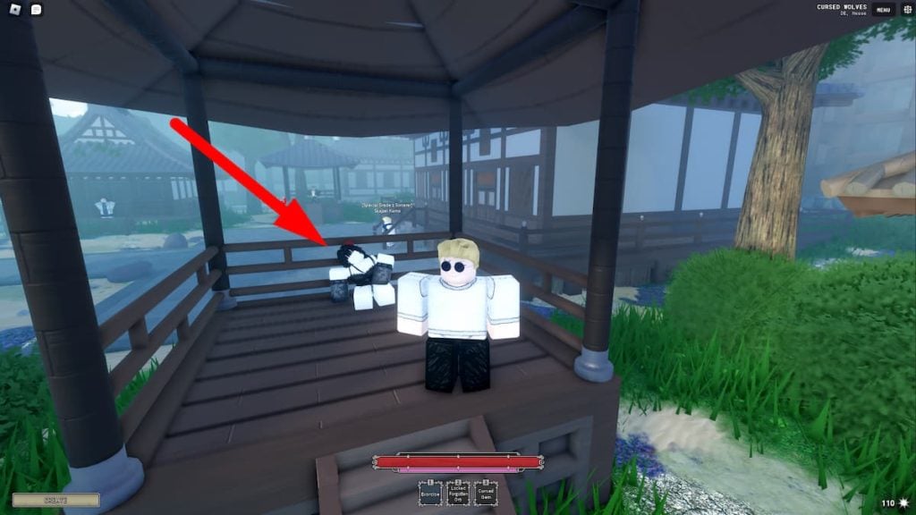 Roblox Feitiçaria Gazebo de Madeira NPC Sentado