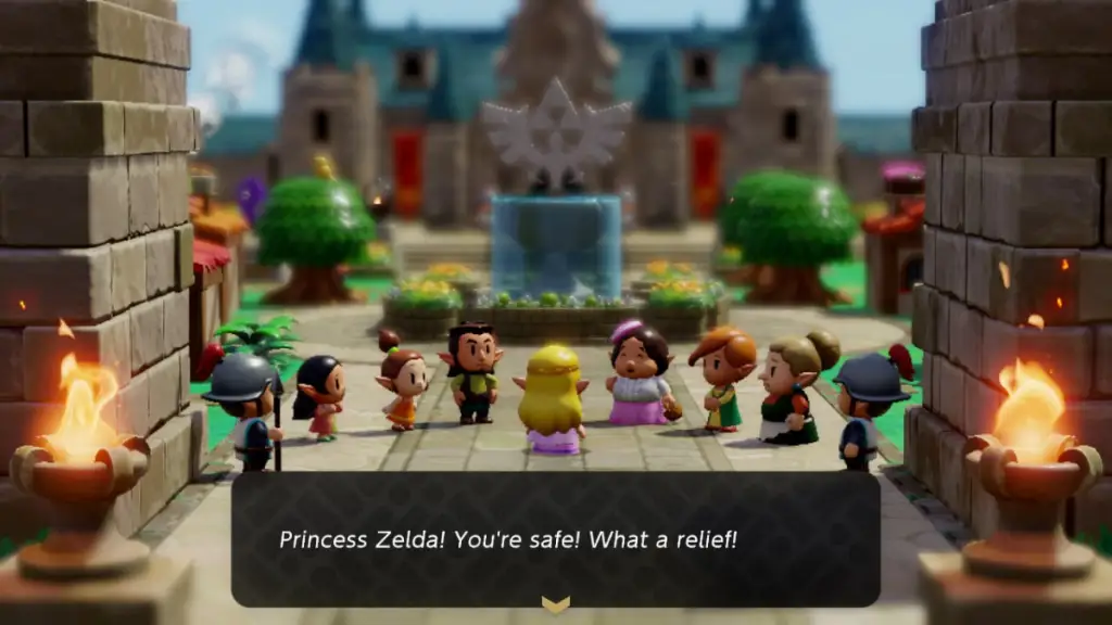 Zelda retornando para Castle Town após ser resgatada em Echoes of Wisdom