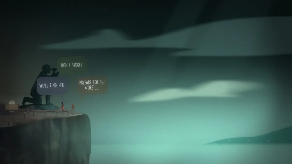 Personagens conversando em um penhasco em OXENFREE.