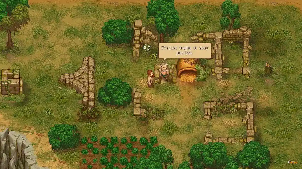 Conversando com o velho em Graveyard Keeper.