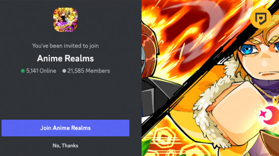 Códigos Anime Realms: Uma imagem do servidor Anime Realms Discord.