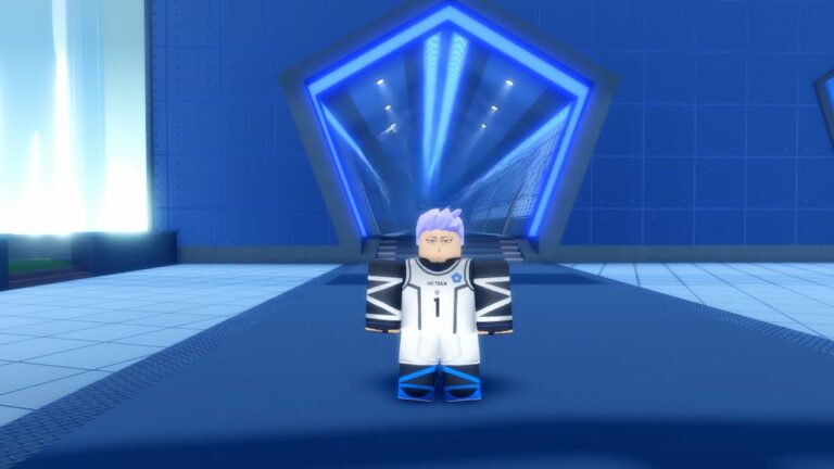 Roblox Visions Standing In Blue Hallway With Door Behind