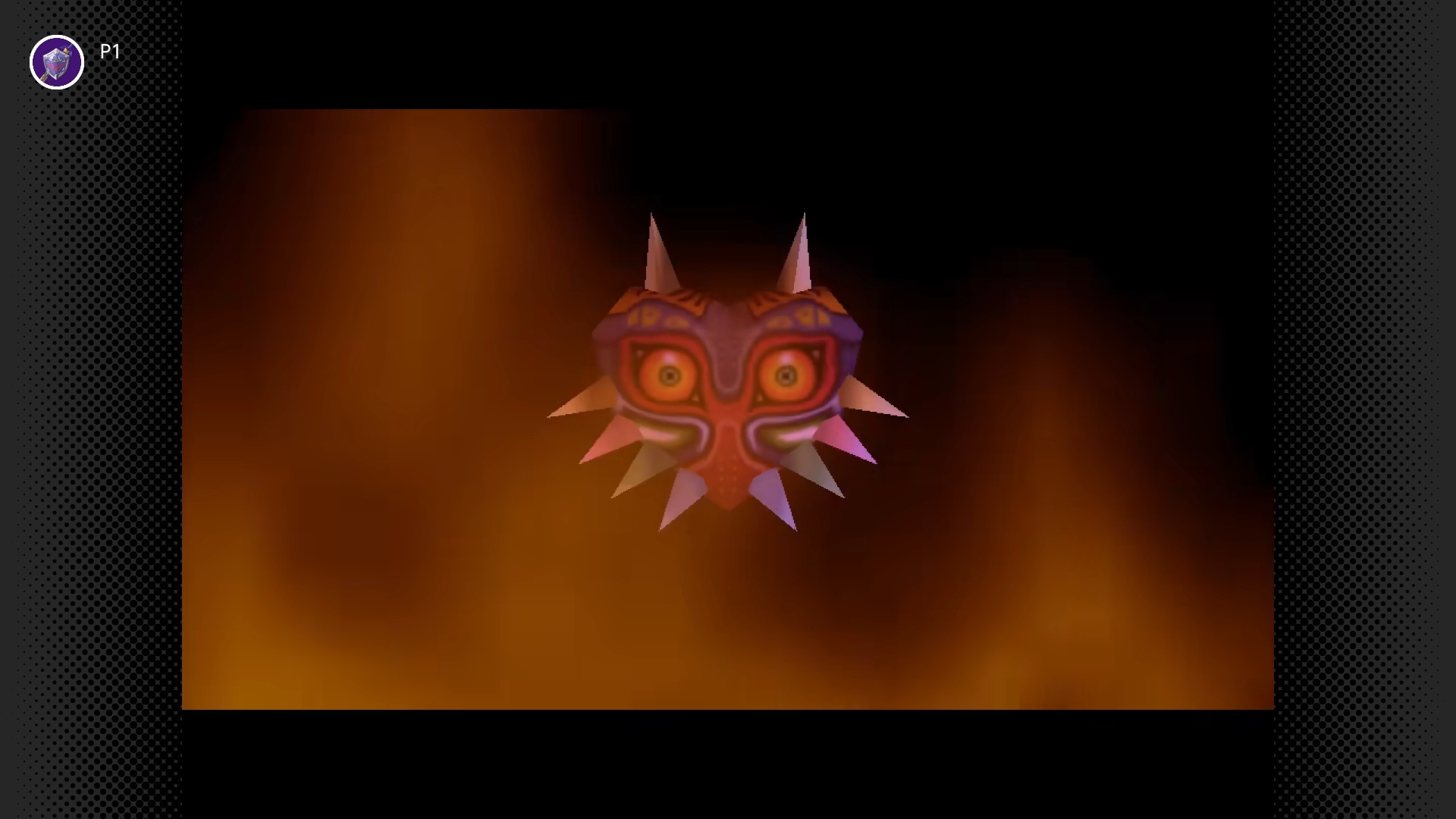 Trailer do Nintendo Switch Online de The Legend of Zelda: Majora's Mask. A imagem mostra a máscara titular em uma paisagem em chamas.