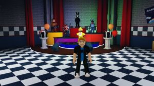 Roblox Five Nights Td Standing In Front Of Robots