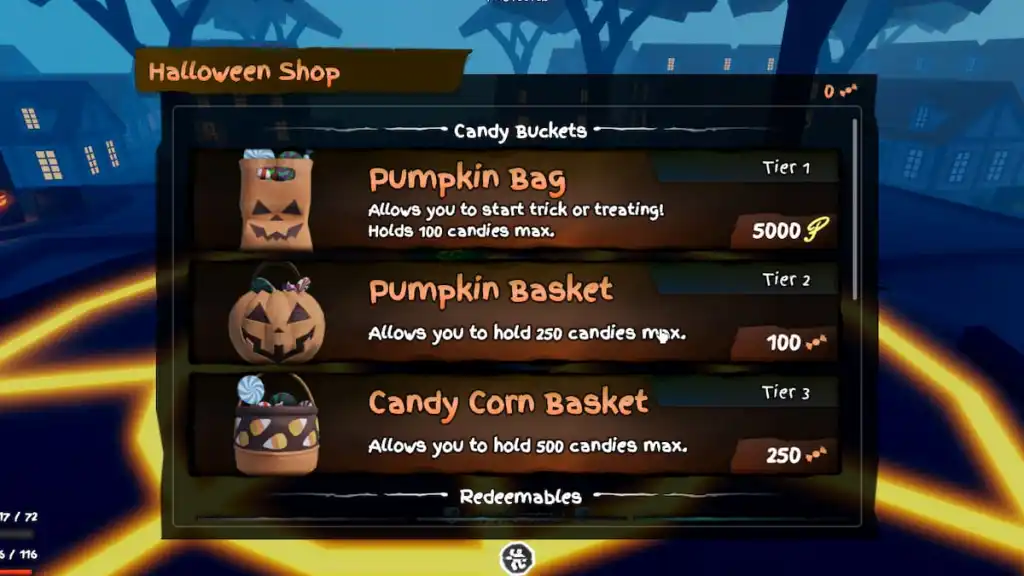 O menu de compra de Halloween no GPO