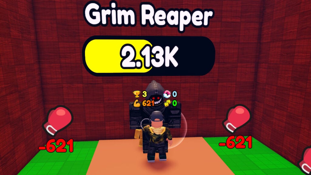 Lutando contra o Grim Reaper no Punch Monster Simulator