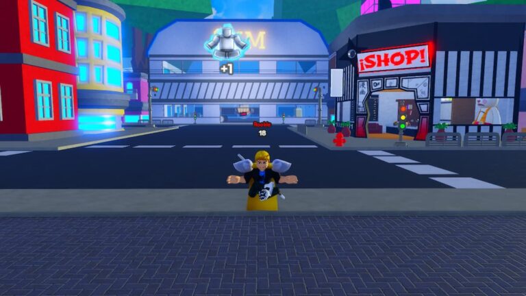 Roblox Anime Simulator Hovering In Mid Air Near A Gym And Shop